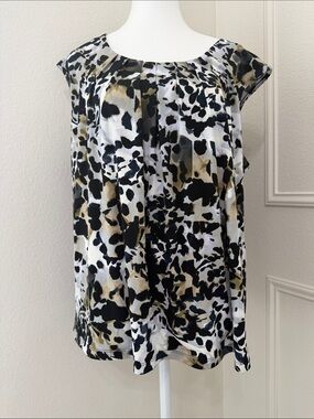 Jones Studio Black and Cream Abstract Cap-Sleeve Blouse✨xl
